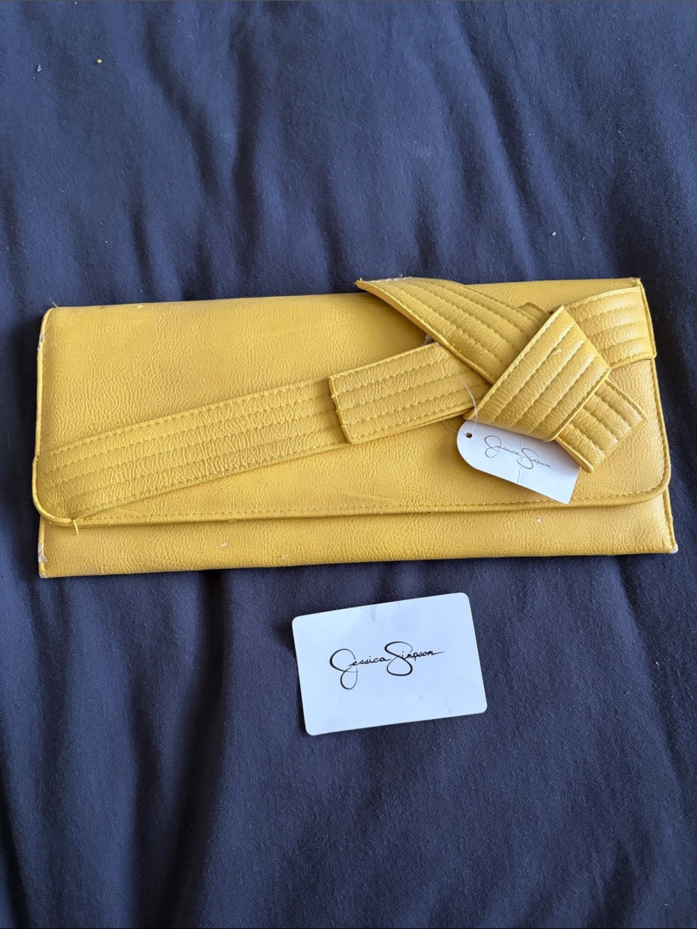 Jessica Simpson Mustard Yellow Quilted Bow Clutch